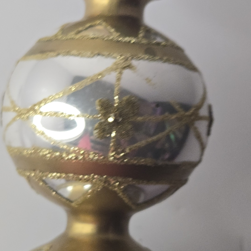 Vintage 12" Glass Tree Topper Finial Decor 4 Bulbs Tiered Silver Gold - Picture 12 of 15